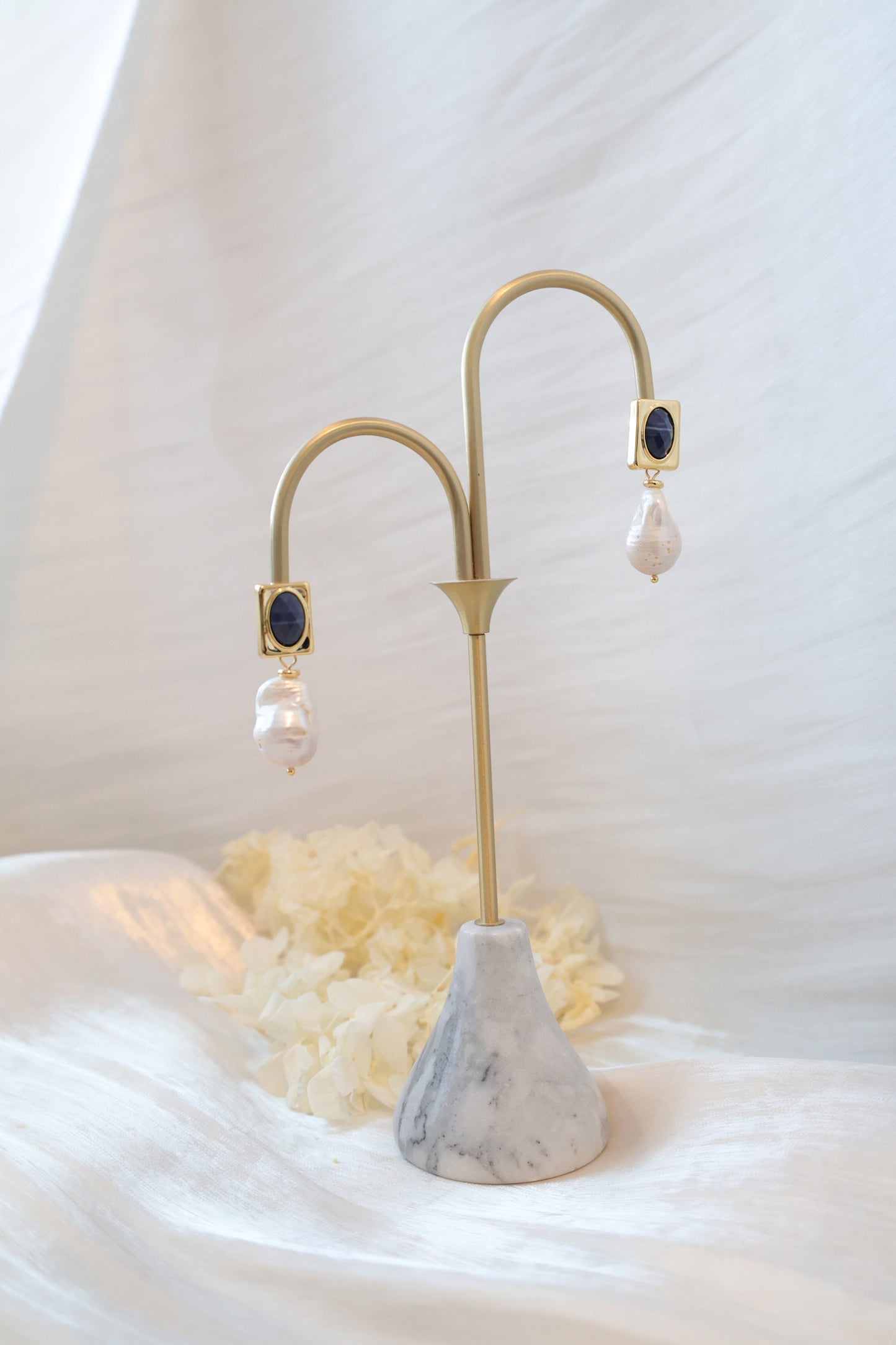 Blue Crystal & Large Baroque Pearl Dangles