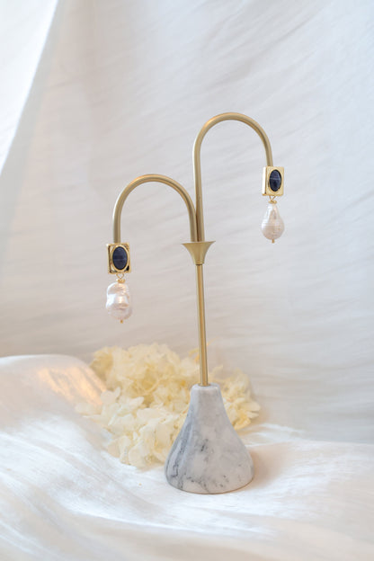 Blue Crystal & Large Baroque Pearl Dangles