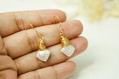 Square Keshi Pearl Gold Wire Dangles