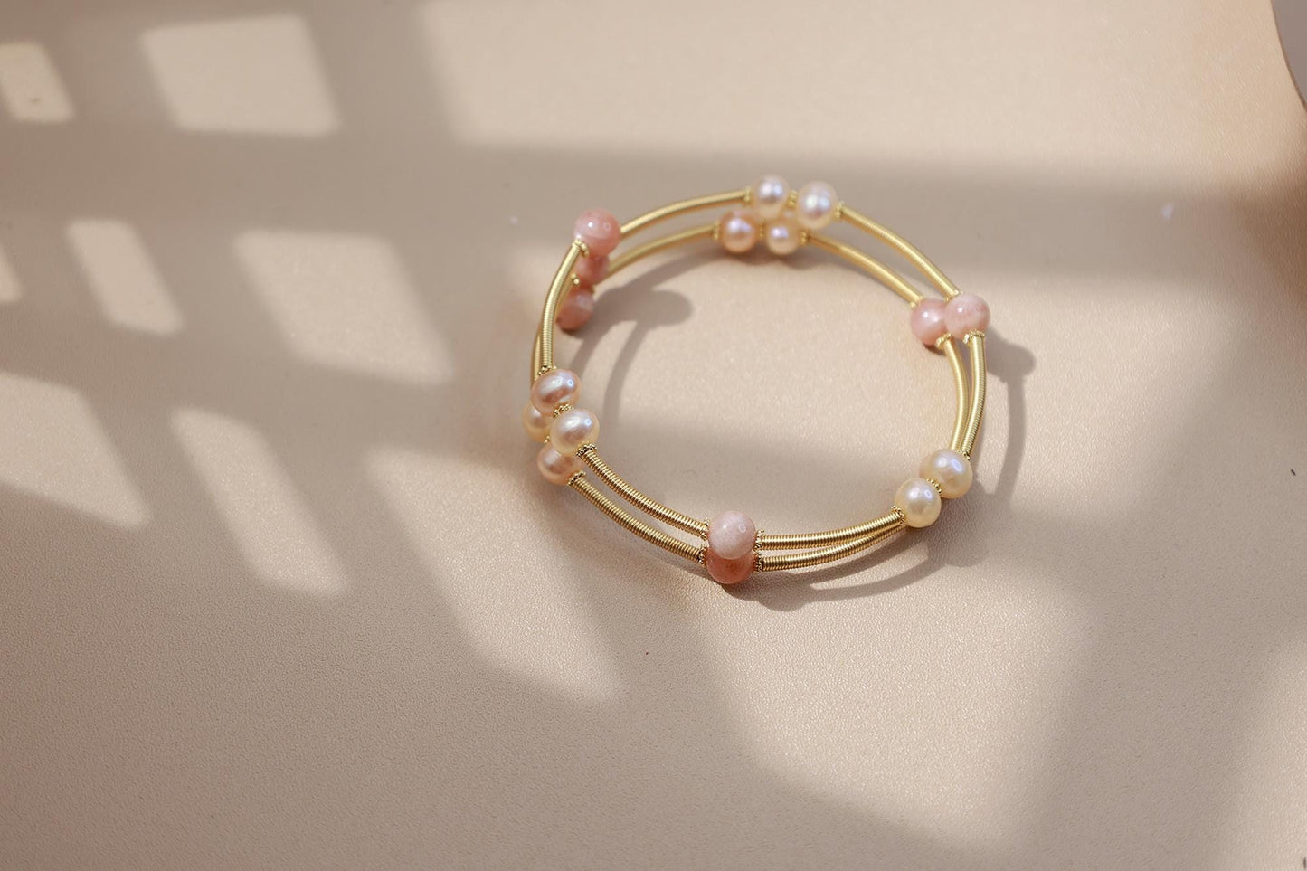 Moonstone & Pearl Layered Flexible Bangle