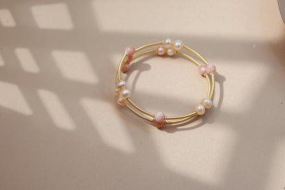 Moonstone & Pearl Layered Flexible Bangle