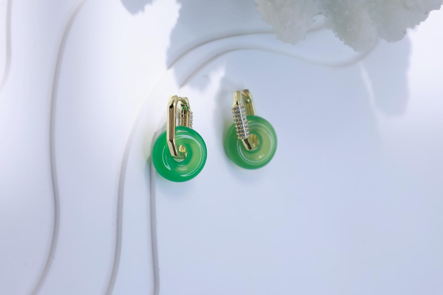 Green Agate Elegant Hoop Earrings