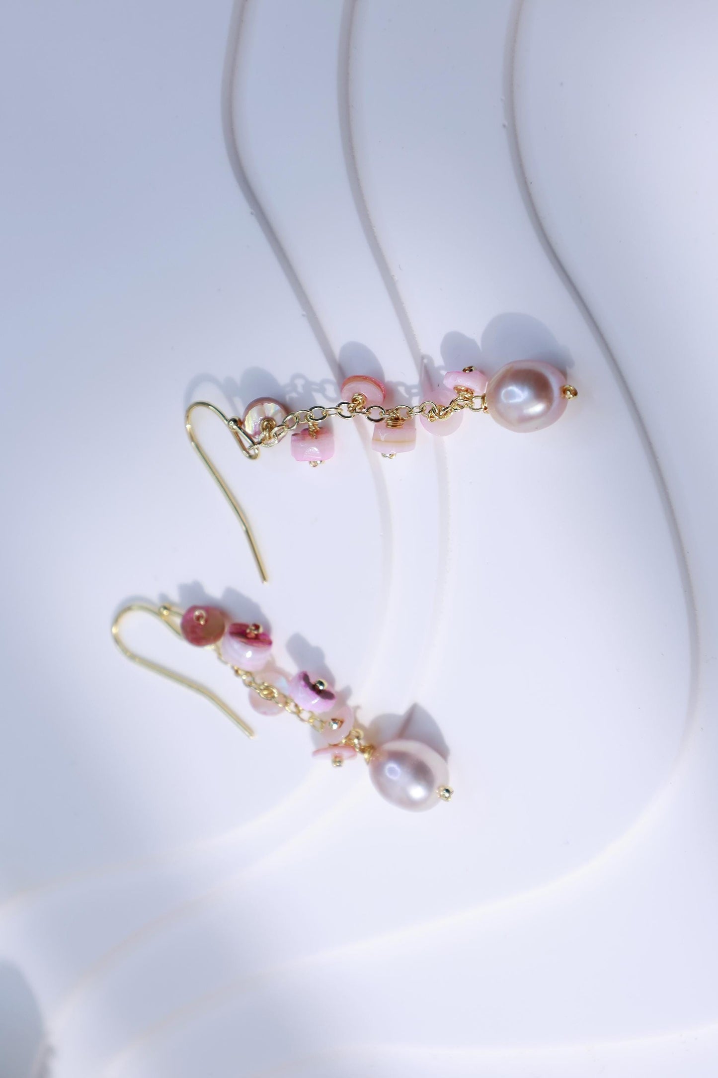 Pink Shell & Pearl Tassel Dangles