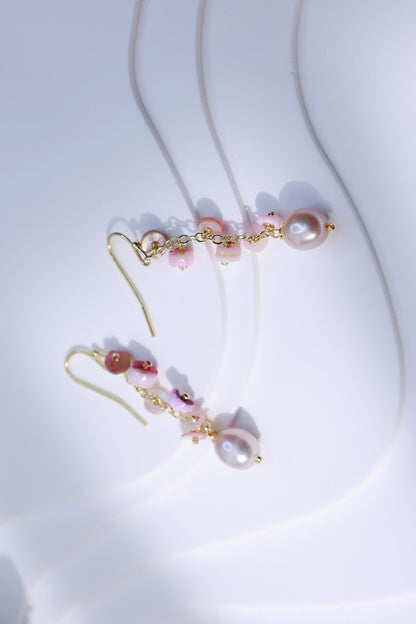 Pink Shell & Pearl Tassel Dangles
