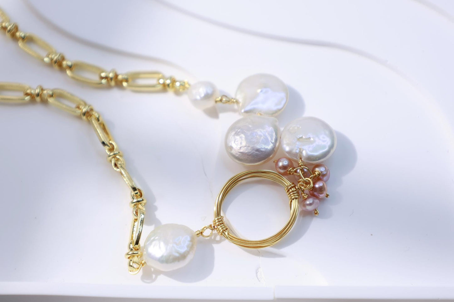 Baroque Coin Pearl Paperclip Chain Necklace