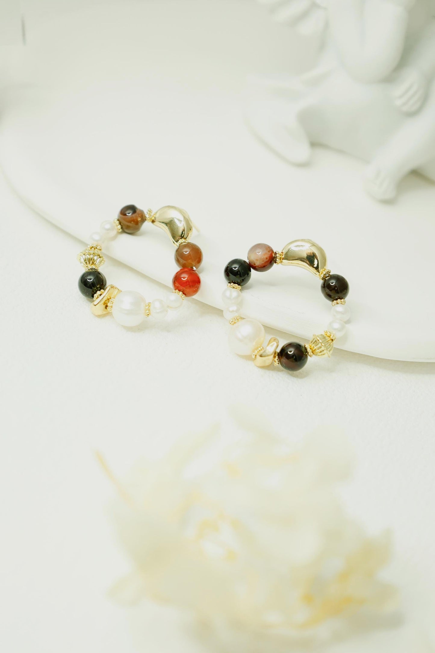 Vibrant Mixed Gemstone Pearl Hoops