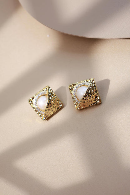 Hammered Gold & 10mm Large Pearl Studs