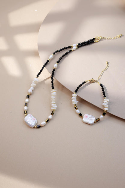 Hand-Painted Flower Black Spinel Pearl Set