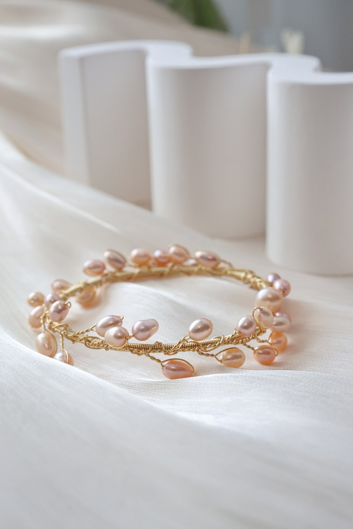 Greek Goddess Pearl Vine Cuff Bracelet