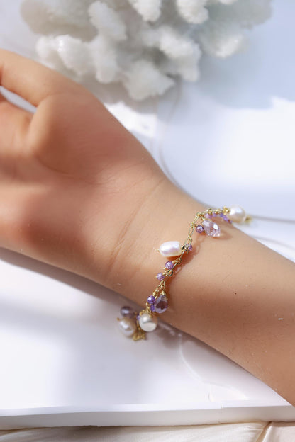 Amethyst & Pearl Dangle Charm Bracelet