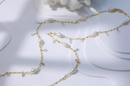 Baroque Teardrop Pearl & Zircon Sweater Chain
