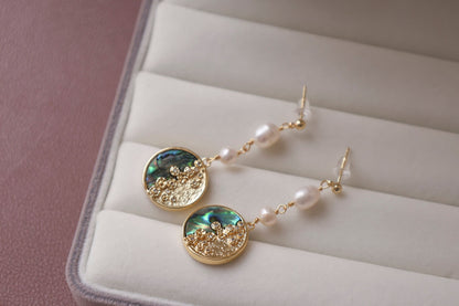Abalone Shell & Pearl Botanical Dangles