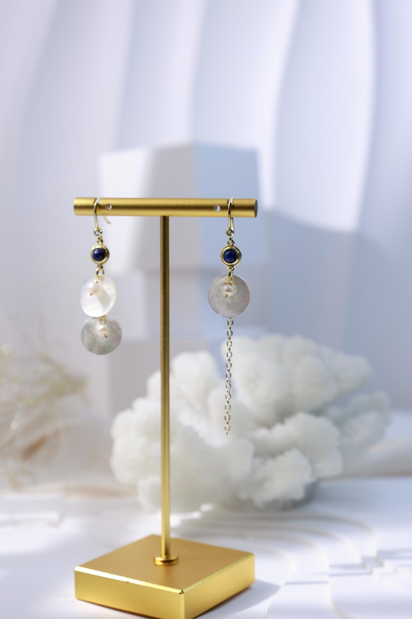 Mismatched Lapis Lazuli & Shell Dangles
