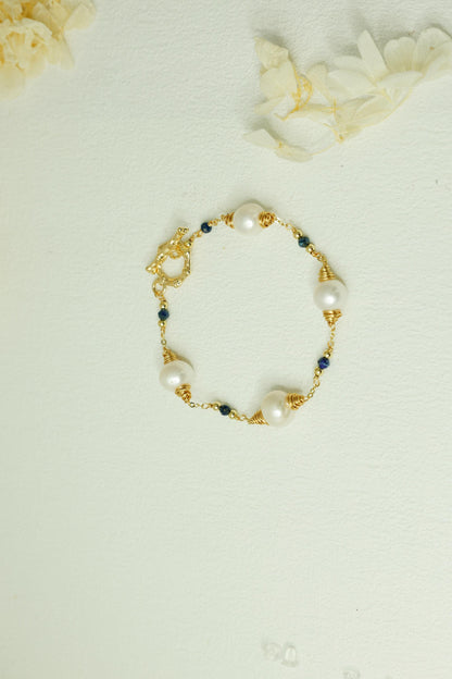 Lapis Lazuli & Baroque Pearl Spiral Bracelet