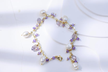 Amethyst & Pearl Dangle Charm Bracelet