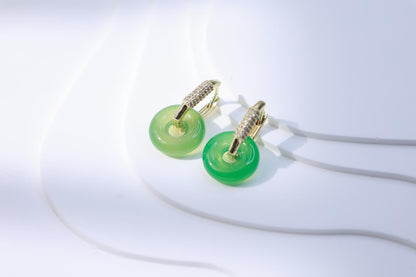 Green Agate Elegant Hoop Earrings