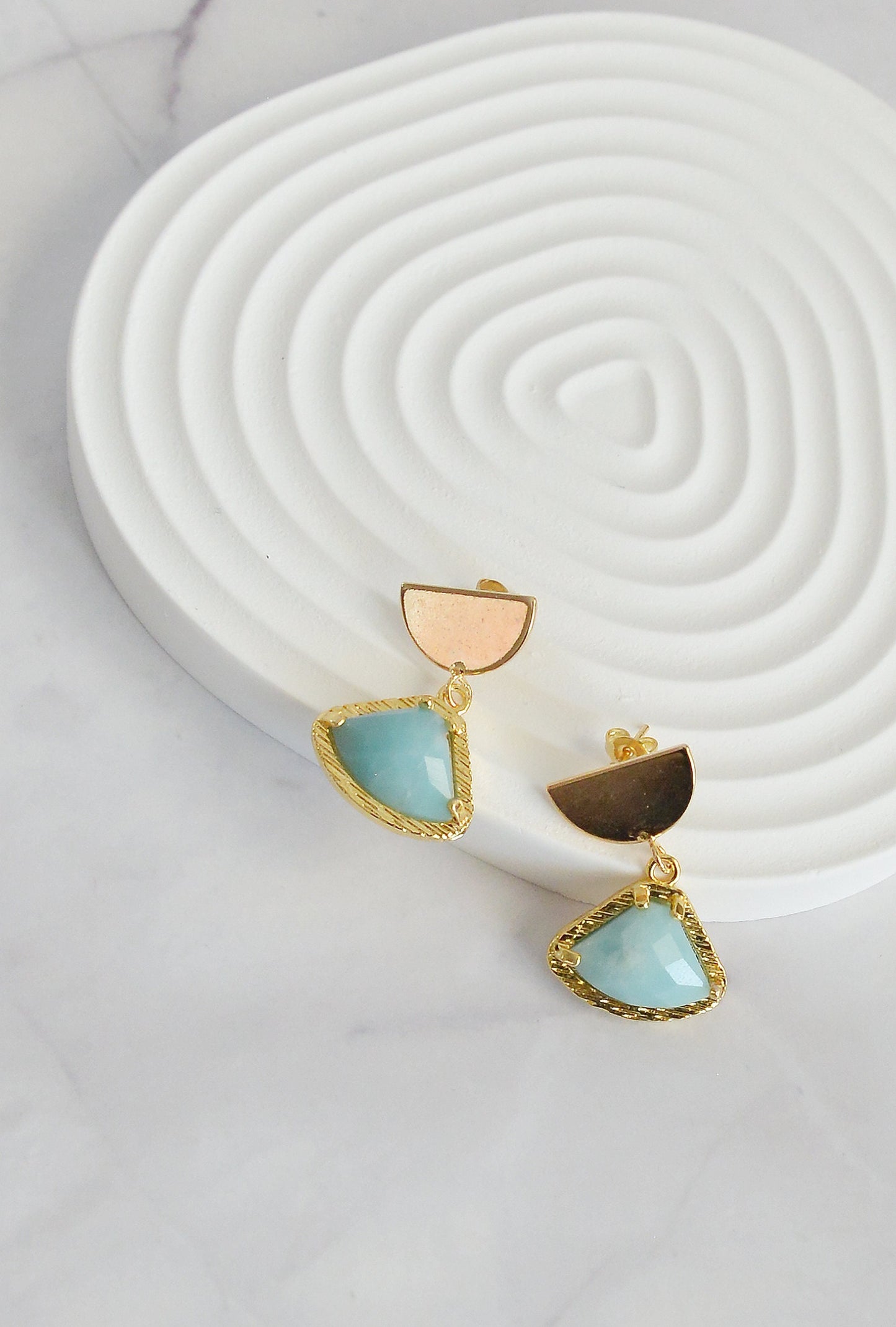 Mixed Gemstone Fan-Shape Drop Earrings