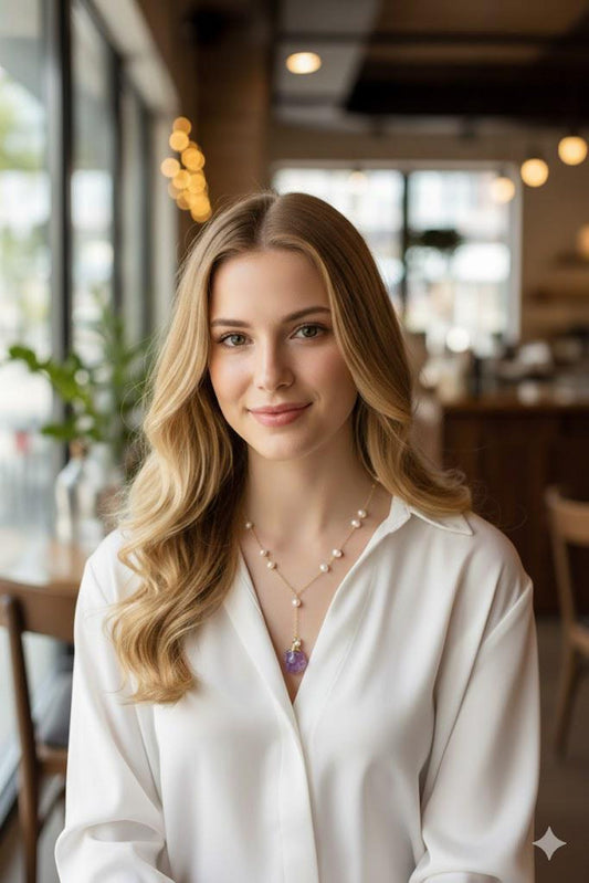 Raw Amethyst & Pearl Y-Lariat Necklace