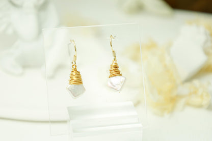 Square Keshi Pearl Gold Wire Dangles
