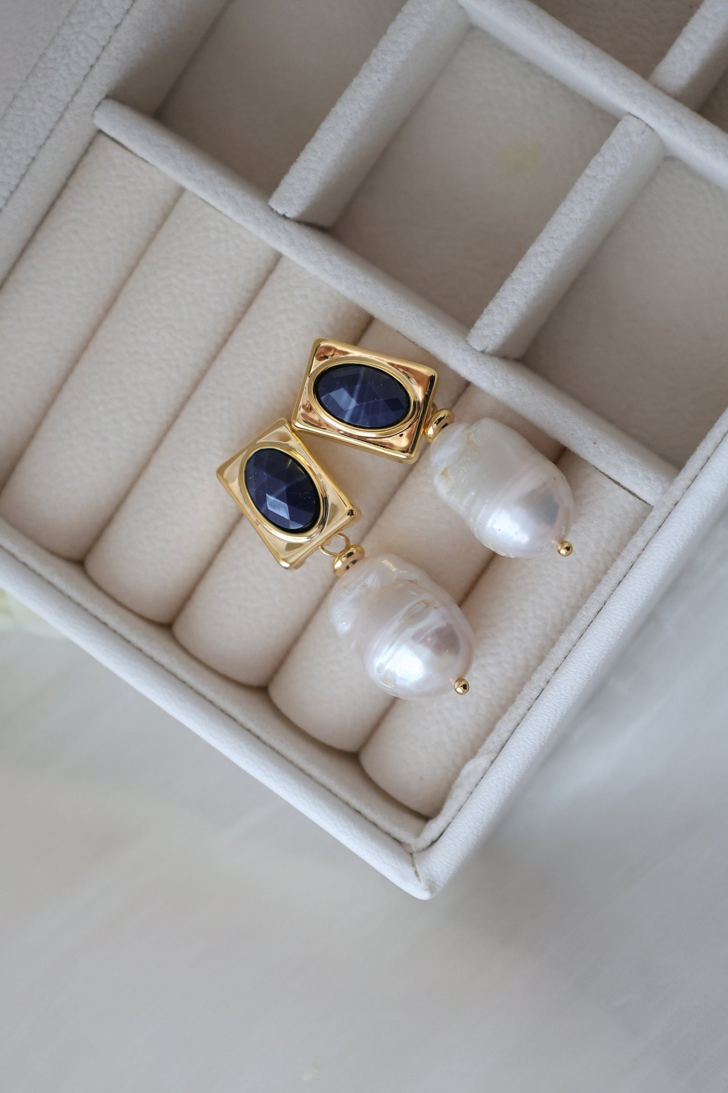 Blue Crystal & Large Baroque Pearl Dangles