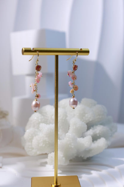 Pink Shell & Pearl Tassel Dangles