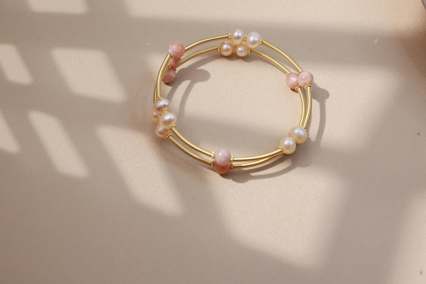 Moonstone & Pearl Layered Flexible Bangle