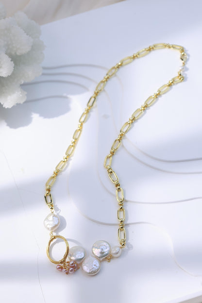 Baroque Coin Pearl Paperclip Chain Necklace