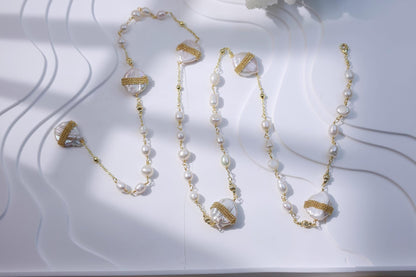 Embellished Baroque Pearl Layered Sweater Chain