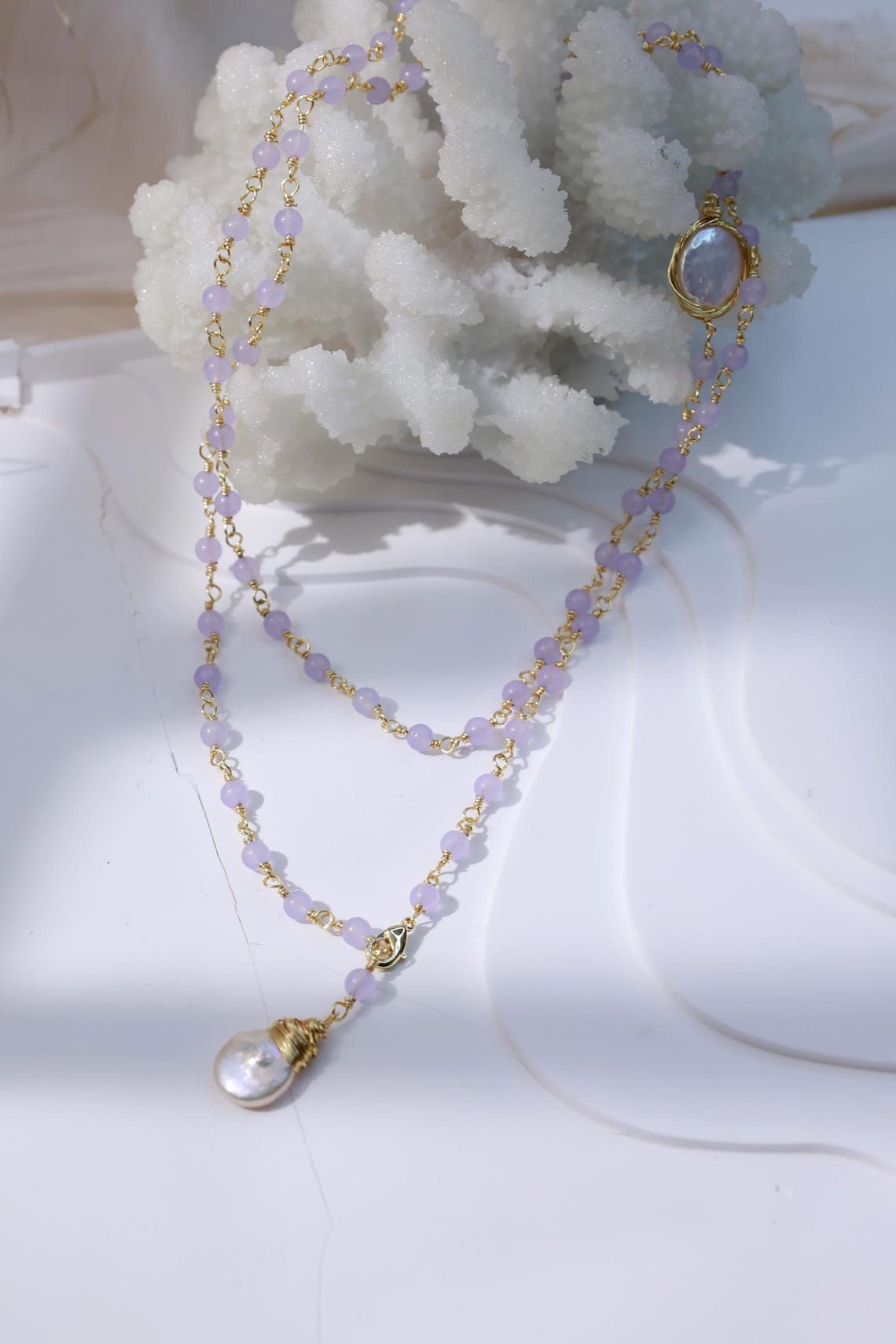 Purple Agate & Baroque Pearl 2-in-1 Necklace