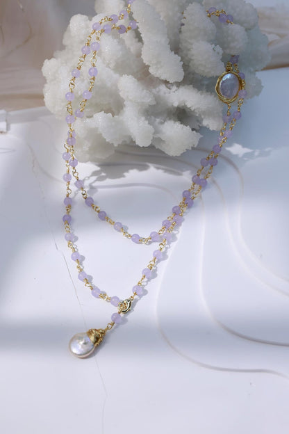 Purple Agate & Baroque Pearl 2-in-1 Necklace