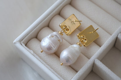 Blue Crystal & Large Baroque Pearl Dangles