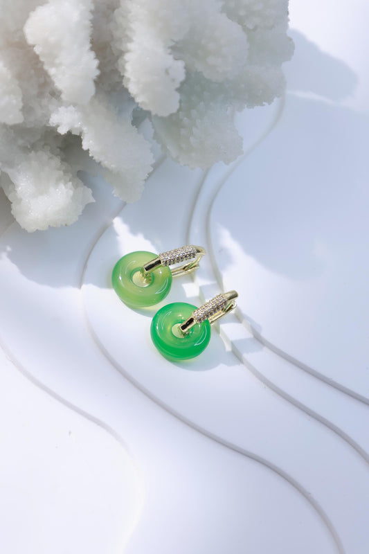 Green Agate Elegant Hoop Earrings