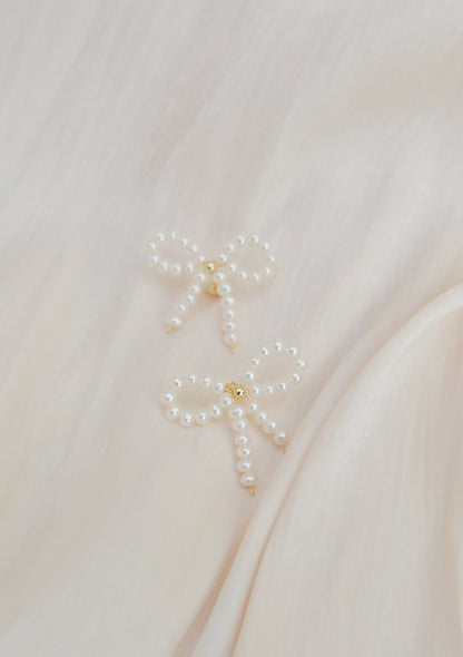 Handmade Mini Pearl Bow Studs