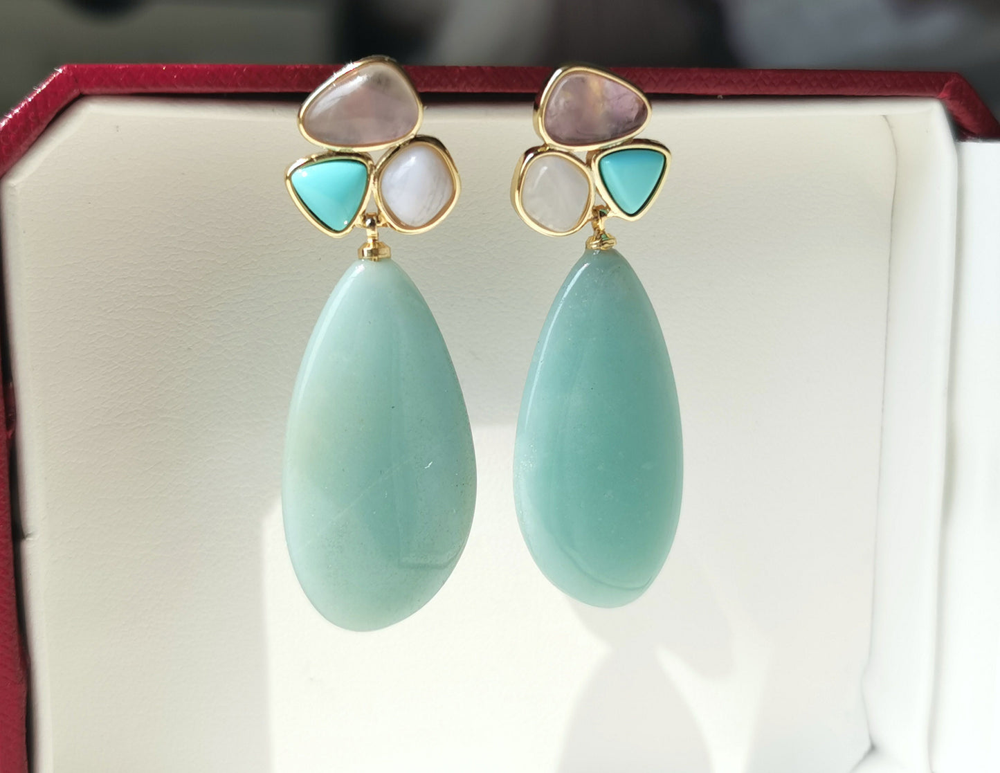 Amazonite & Rose Quartz Dripping Dangles