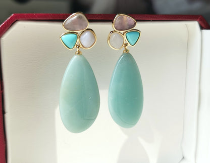 Amazonite & Rose Quartz Dripping Dangles