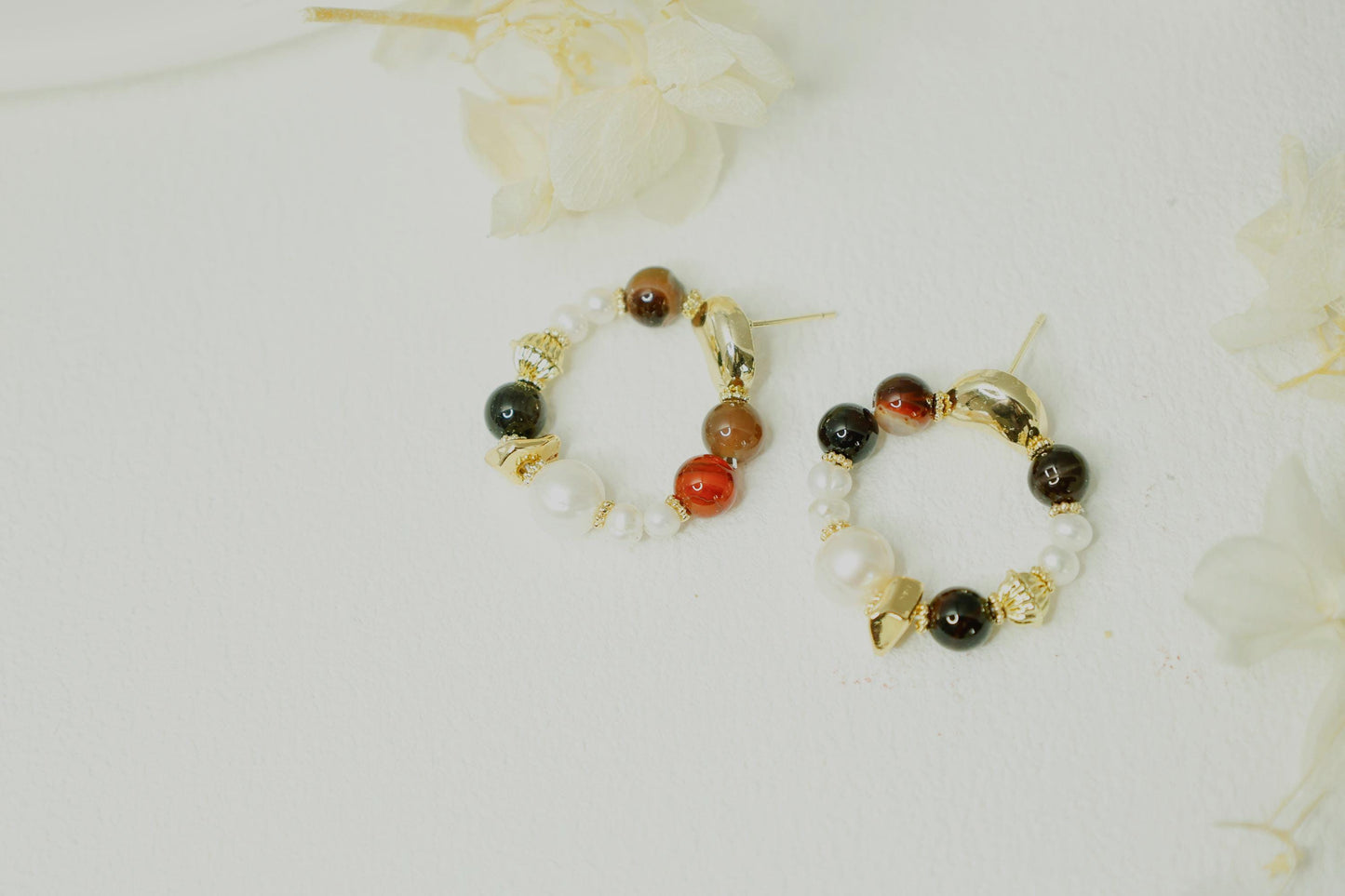 Vibrant Mixed Gemstone Pearl Hoops