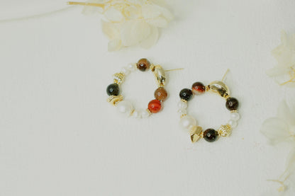 Vibrant Mixed Gemstone Pearl Hoops