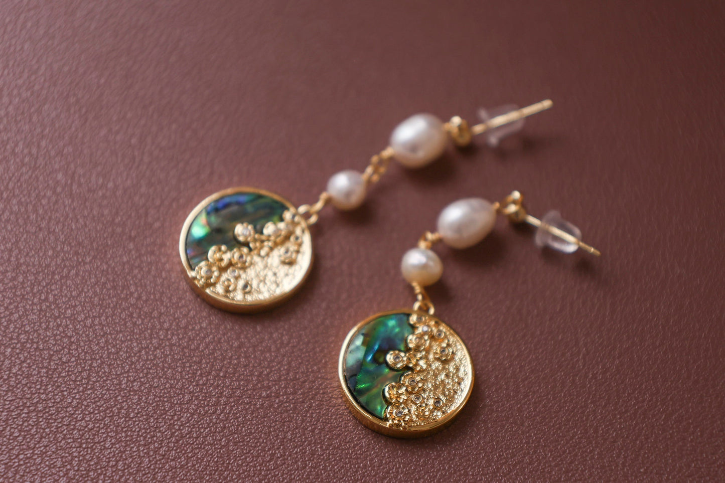 Abalone Shell & Pearl Botanical Dangles