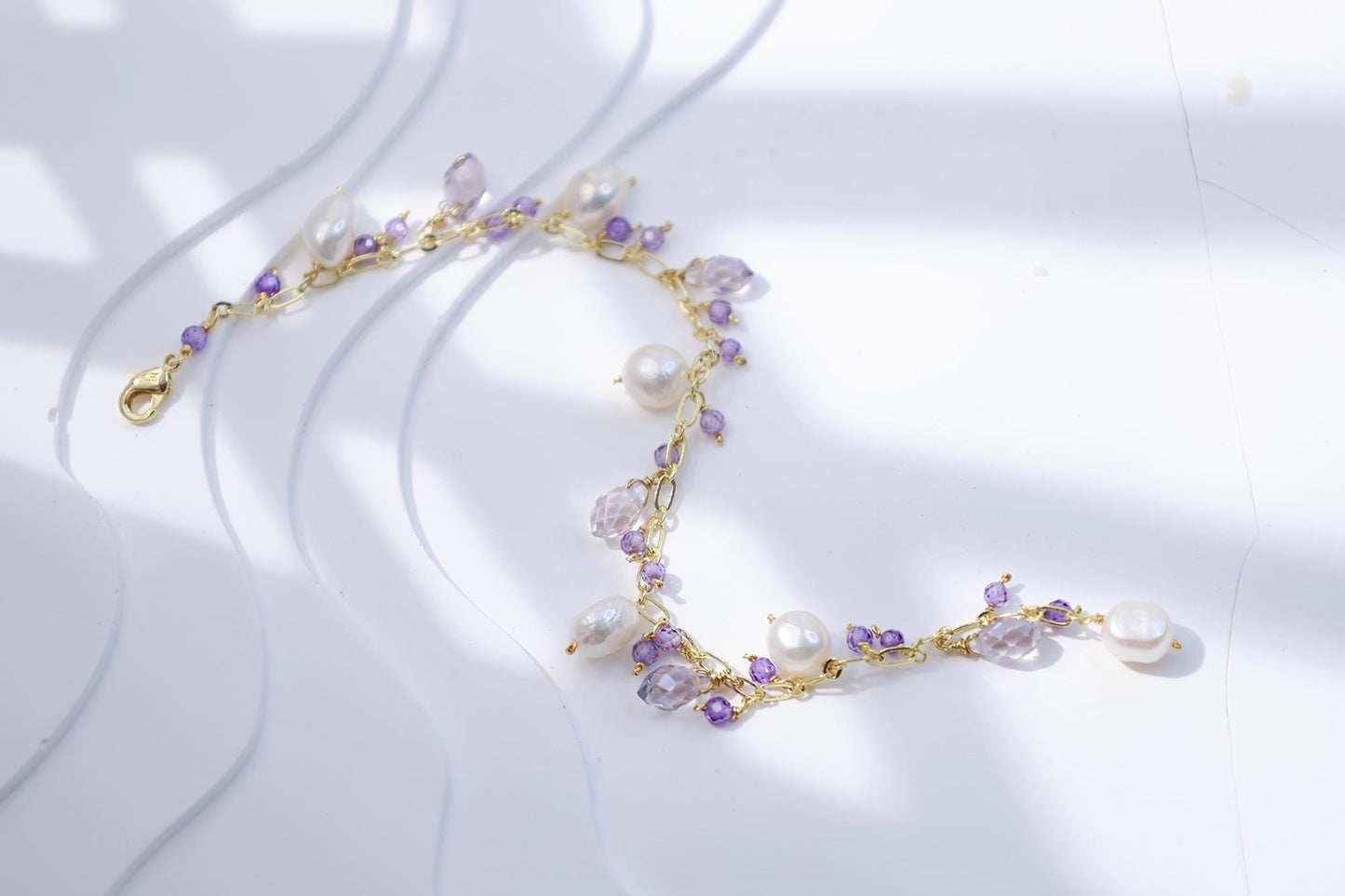 Amethyst & Pearl Dangle Charm Bracelet