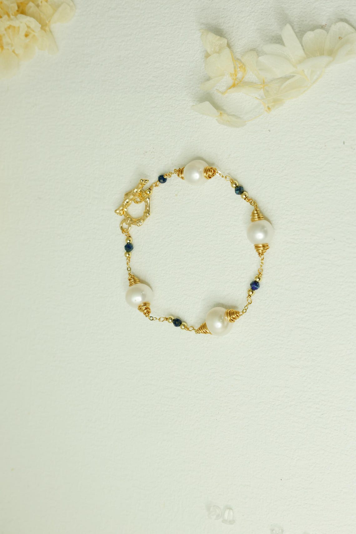 Lapis Lazuli & Baroque Pearl Spiral Bracelet