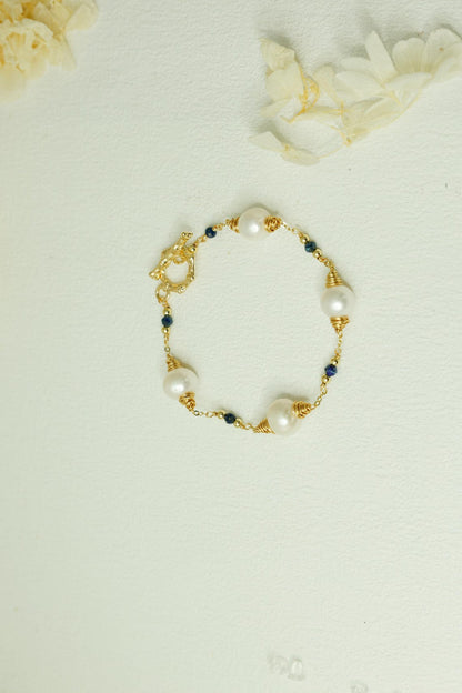 Lapis Lazuli & Baroque Pearl Spiral Bracelet