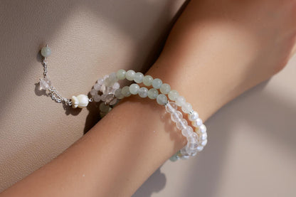 Buddhist Prayer Wheel Jade & Pearl Bracelet