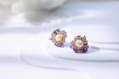Amethyst & Pearl Miniature Flower Studs