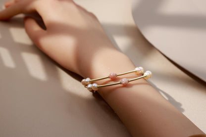 Moonstone & Pearl Layered Flexible Bangle