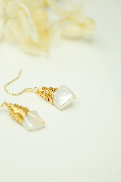 Square Keshi Pearl Gold Wire Dangles