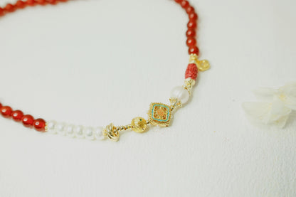 Red Agate & Pearl Buddha Bracelet