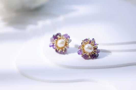 Amethyst & Pearl Miniature Flower Studs