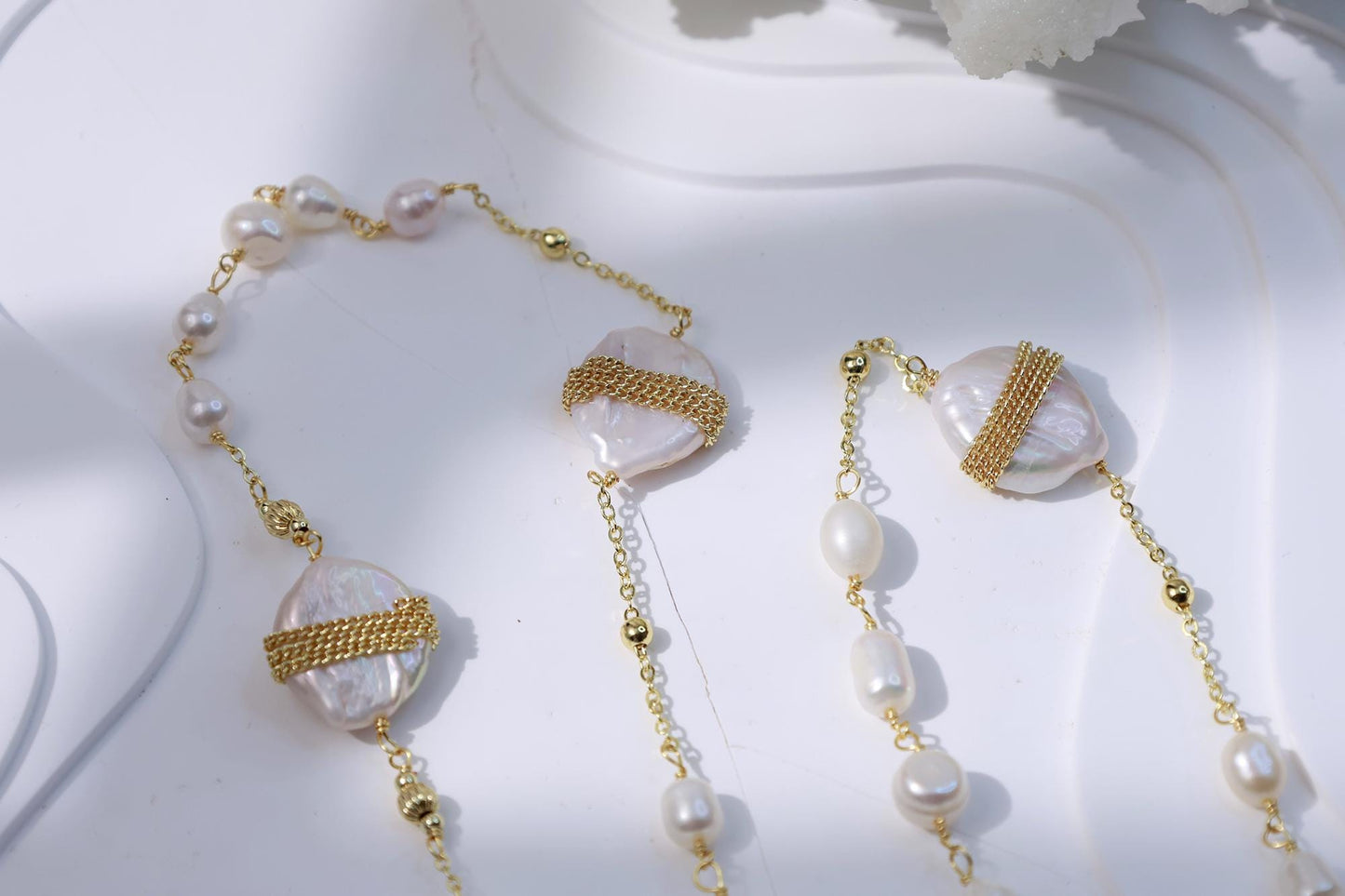 Embellished Baroque Pearl Layered Sweater Chain