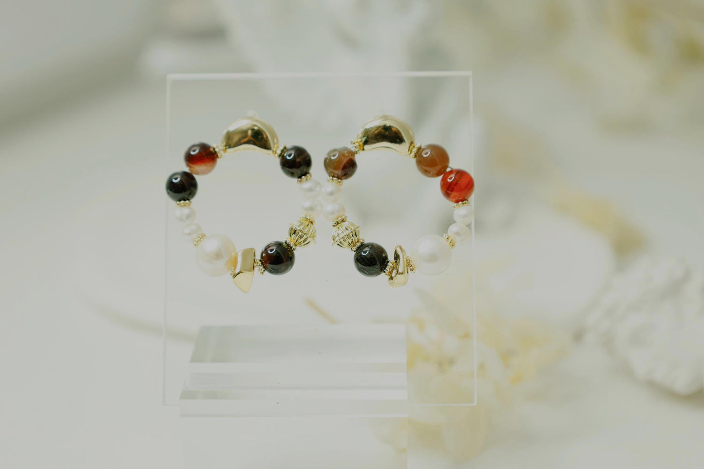 Vibrant Mixed Gemstone Pearl Hoops