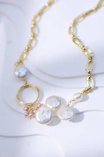 Baroque Coin Pearl Paperclip Chain Necklace